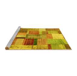 Sideview of Machine Washable Patchwork Yellow Transitional Rug, wshcon1387yw