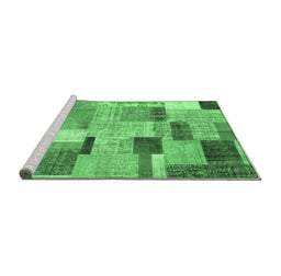 Sideview of Machine Washable Patchwork Emerald Green Transitional Area Rugs, wshcon1388emgrn