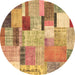 Round Patchwork Brown Transitional Rug, con1388brn