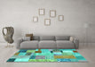 Machine Washable Patchwork Turquoise Transitional Area Rugs in a Living Room,, wshcon1388turq