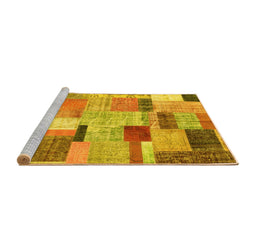 Sideview of Machine Washable Patchwork Yellow Transitional Rug, wshcon1388yw