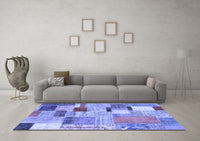 Machine Washable Patchwork Blue Transitional Rug, wshcon1388blu