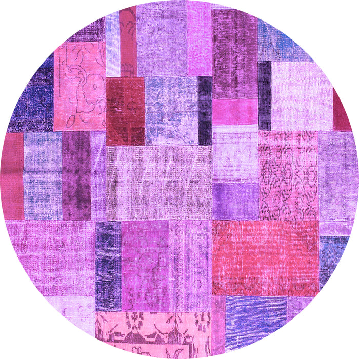 Round Machine Washable Patchwork Purple Transitional Area Rugs, wshcon1388pur