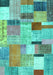 Machine Washable Patchwork Turquoise Transitional Area Rugs, wshcon1388turq