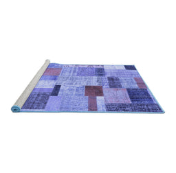Sideview of Machine Washable Patchwork Blue Transitional Rug, wshcon1388blu
