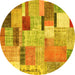 Round Machine Washable Patchwork Yellow Transitional Rug, wshcon1388yw