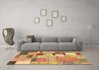 Machine Washable Patchwork Brown Transitional Rug, wshcon1388brn