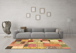 Machine Washable Patchwork Brown Transitional Rug in a Living Room,, wshcon1388brn