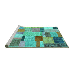 Sideview of Machine Washable Patchwork Turquoise Transitional Area Rugs, wshcon1388turq