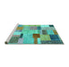 Sideview of Machine Washable Patchwork Turquoise Transitional Area Rugs, wshcon1388turq