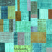 Square Machine Washable Patchwork Turquoise Transitional Area Rugs, wshcon1388turq