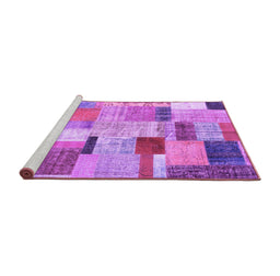 Sideview of Machine Washable Patchwork Purple Transitional Area Rugs, wshcon1388pur