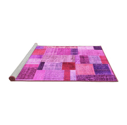 Sideview of Machine Washable Patchwork Pink Transitional Rug, wshcon1388pnk