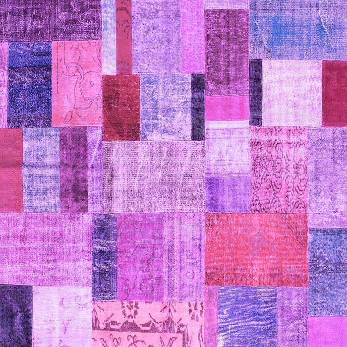 Square Machine Washable Patchwork Purple Transitional Area Rugs, wshcon1388pur