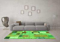 Machine Washable Patchwork Green Transitional Rug, wshcon1388grn