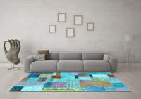 Machine Washable Patchwork Light Blue Transitional Rug, wshcon1388lblu