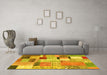 Machine Washable Patchwork Yellow Transitional Rug in a Living Room, wshcon1388yw