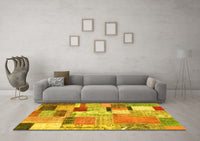 Machine Washable Patchwork Yellow Transitional Rug, wshcon1388yw