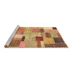 Sideview of Machine Washable Patchwork Brown Transitional Rug, wshcon1388brn