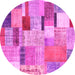 Round Machine Washable Patchwork Pink Transitional Rug, wshcon1388pnk