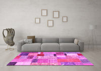 Machine Washable Patchwork Pink Transitional Rug, wshcon1388pnk
