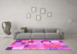 Machine Washable Patchwork Pink Transitional Rug in a Living Room, wshcon1388pnk
