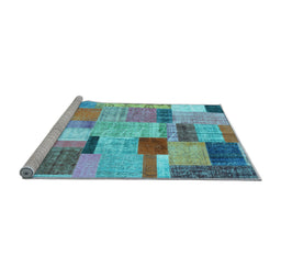 Sideview of Machine Washable Patchwork Light Blue Transitional Rug, wshcon1388lblu
