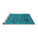 Sideview of Machine Washable Persian Turquoise Bohemian Area Rugs, wshcon138turq
