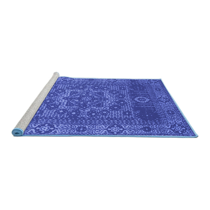 Sideview of Machine Washable Persian Blue Bohemian Rug, wshcon138blu