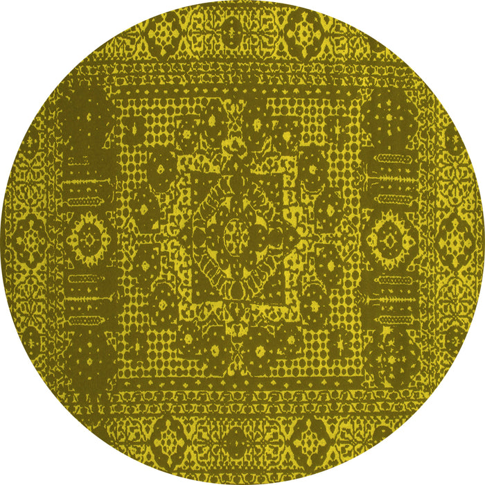 Round Machine Washable Persian Yellow Bohemian Rug, wshcon138yw