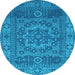 Round Machine Washable Persian Light Blue Bohemian Rug, wshcon138lblu