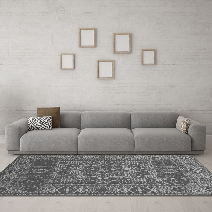 Machine Washable Persian Gray Bohemian Rug in a Living Room,, wshcon138gry