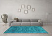 Machine Washable Persian Turquoise Bohemian Area Rugs in a Living Room,, wshcon138turq