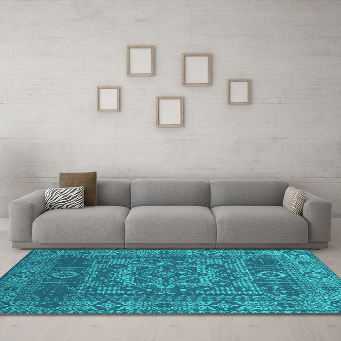 Machine Washable Persian Turquoise Bohemian Area Rugs in a Living Room,, wshcon138turq