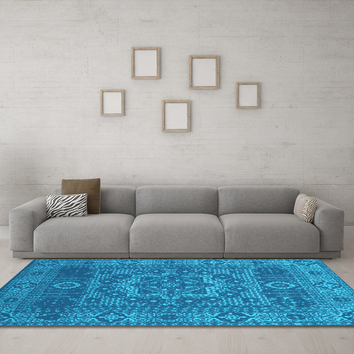 Machine Washable Persian Light Blue Bohemian Rug in a Living Room, wshcon138lblu