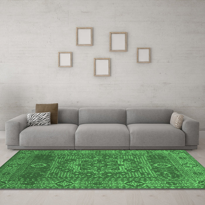Machine Washable Persian Emerald Green Bohemian Area Rugs in a Living Room,, wshcon138emgrn