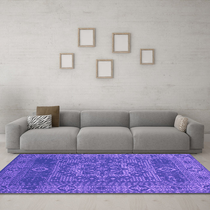 Machine Washable Persian Purple Bohemian Area Rugs in a Living Room, wshcon138pur