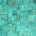 Square Machine Washable Patchwork Turquoise Transitional Area Rugs, wshcon1390turq