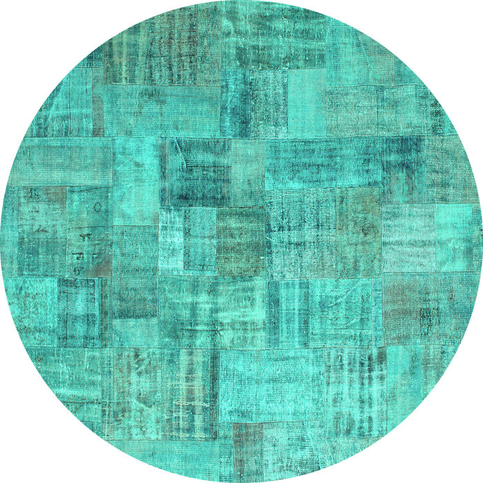 Round Patchwork Turquoise Transitional Rug, con1390turq