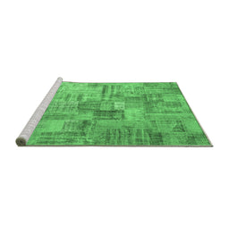 Sideview of Machine Washable Patchwork Emerald Green Transitional Area Rugs, wshcon1390emgrn
