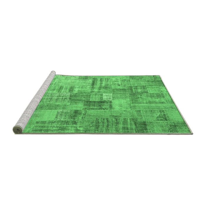 Sideview of Machine Washable Patchwork Emerald Green Transitional Area Rugs, wshcon1390emgrn