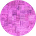 Round Machine Washable Patchwork Pink Transitional Rug, wshcon1390pnk