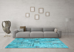 Machine Washable Patchwork Light Blue Transitional Rug in a Living Room, wshcon1390lblu