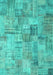 Machine Washable Patchwork Turquoise Transitional Area Rugs, wshcon1390turq