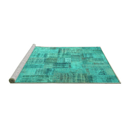 Sideview of Machine Washable Patchwork Turquoise Transitional Area Rugs, wshcon1390turq