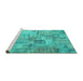 Sideview of Machine Washable Patchwork Turquoise Transitional Area Rugs, wshcon1390turq