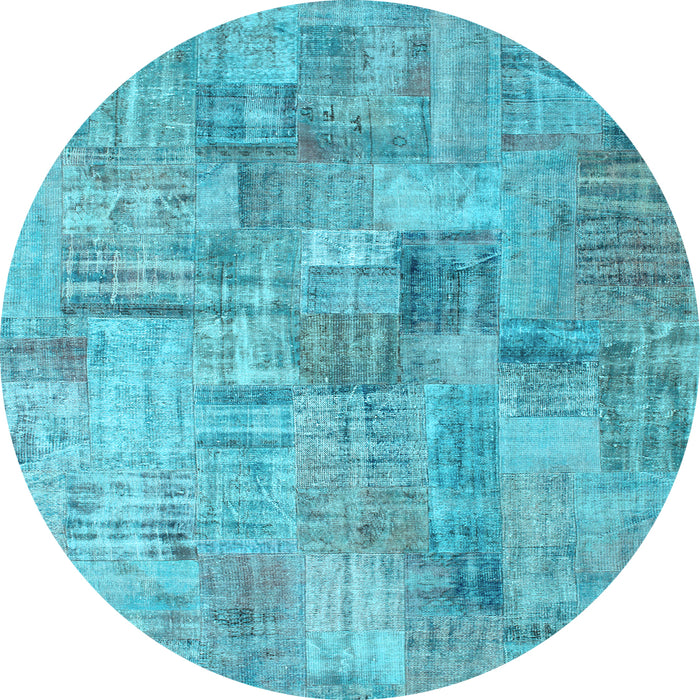 Round Patchwork Light Blue Transitional Rug, con1390lblu