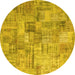 Round Machine Washable Patchwork Yellow Transitional Rug, wshcon1390yw