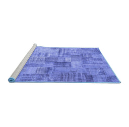 Sideview of Machine Washable Patchwork Blue Transitional Rug, wshcon1390blu