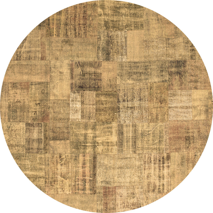 Round Machine Washable Patchwork Brown Transitional Rug, wshcon1390brn